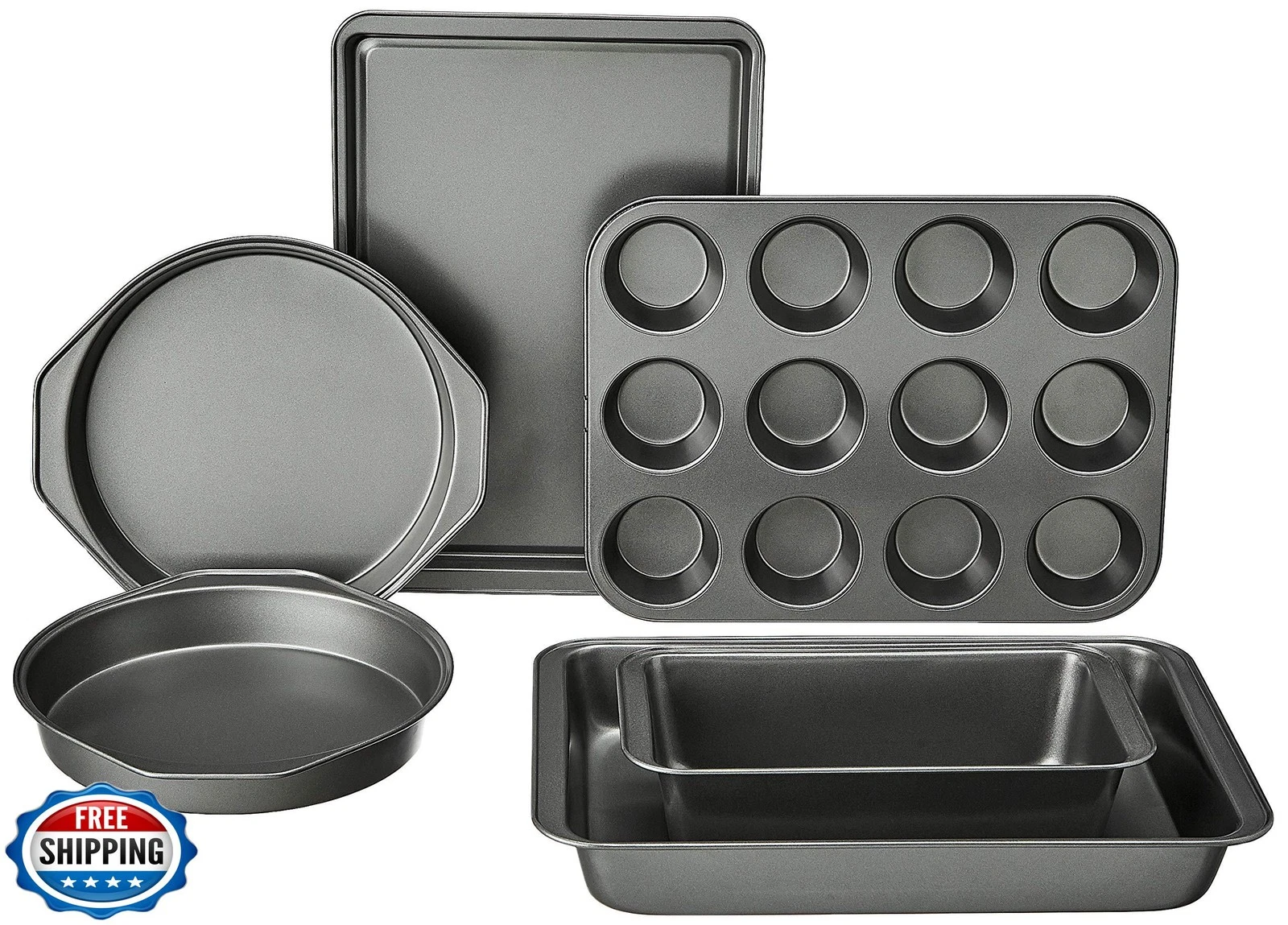 Amazon Basics 6 Piece Nonstick, Carbon Steel Oven Safe Bakeware Set with Cake