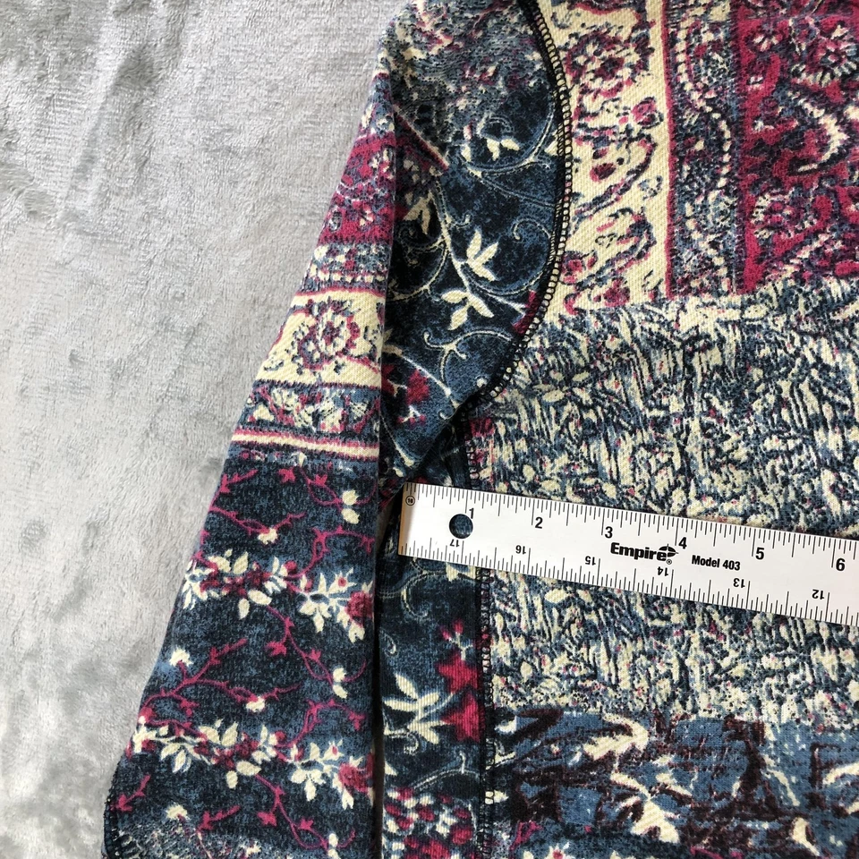 Lucky Brand Hoodie Womens Small Blue Red Floral Patchwork Full Zip Cotton Boho - Image 2 of 4