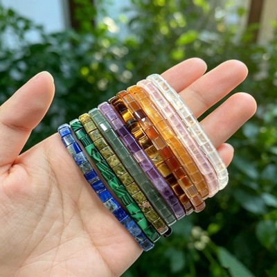 Hübsches 5 x 5 mm Multicolor Naturstein Kristall Edelsteine Quadrat Perlen Armband 6,3-9,5 Zoll