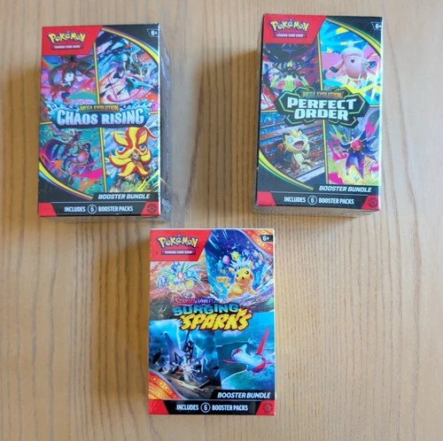 Pokémon TCG Surging Sparks Perfect Order Chaos Rising 3 Booster Bundle Box Lot