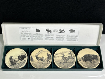 NEW 4 Barlow Designs North American Wildlife Coasters BEAR ELK DEER BISON - B55