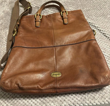 Fossil Brown Pebbled Cross Body Bag Zip Closure Detachable Strap Gold Hardware