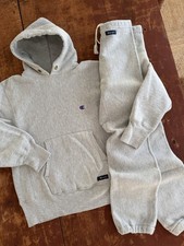 Vintage 90s Champion Reverse Weave Sweat Set Suit Hoodie Sweatpants Small Grey