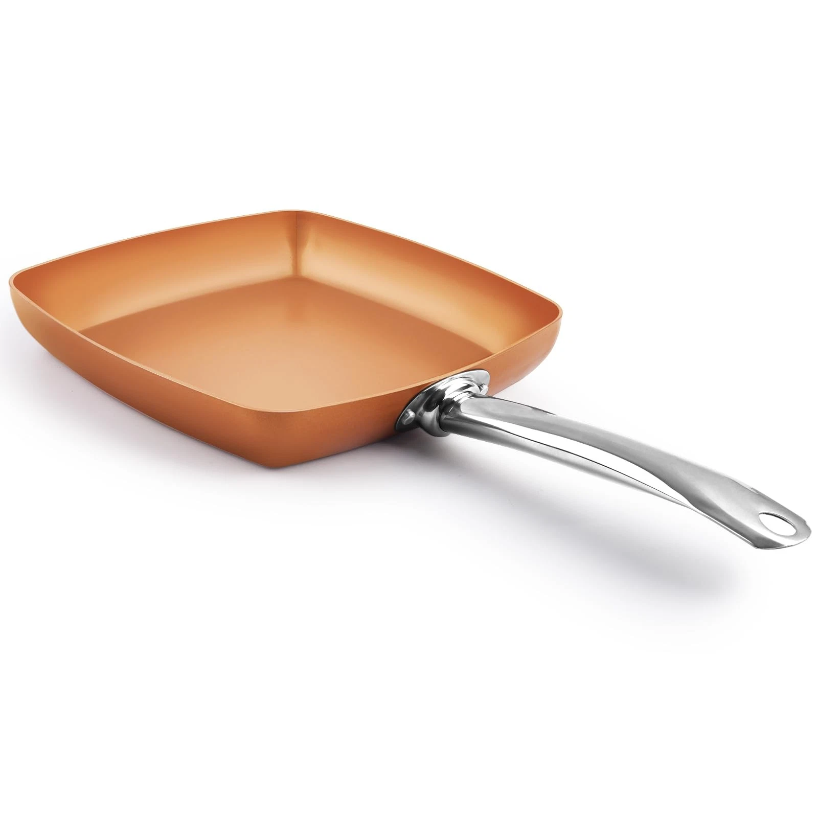 Non-Stick Copper Square Frying Pan, 9.5" Chef Skillet with Ceramic Coating, O...