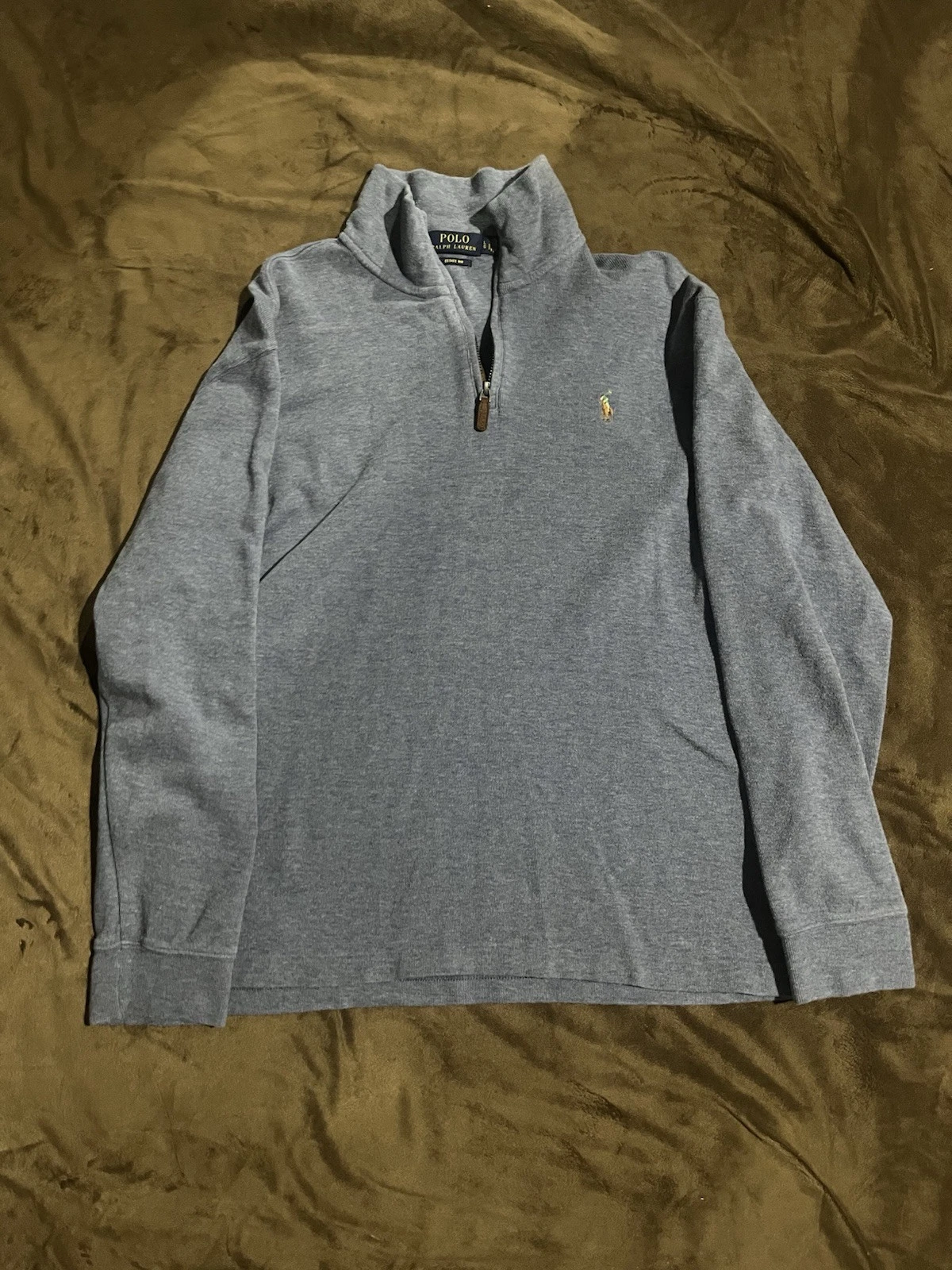Polo Ralph Lauren Mens Sweatshirt Large Blue Quarter Zip Logo Pullover Thermal