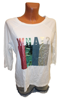 C&A weites Shirt S 36/38 3/4-Arm T-Shirt weiß stretchig oversized Pailetten