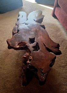 Handmade Live Edge Wood Rustic Coffee Table Dark Wood Free Form for Living Room