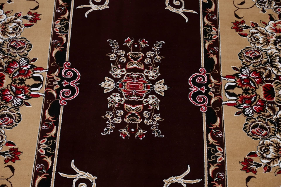 Transitional Aubusson Turkish Area Rug Brown Floral Carpet 7x10 - Image 4 of 4