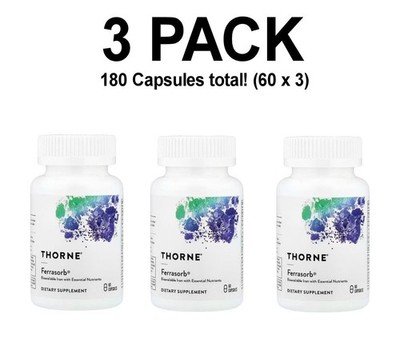 Thorne, Ferrasorb, 3 PACK. 60 Capsules each (180 total!)