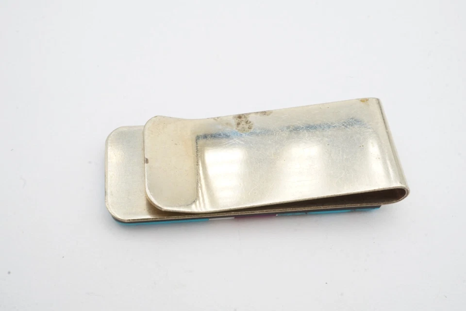 Vintage Money Clip Multi Stone Inlay Turquoise Malachite Silver Tone - Image 3 of 4