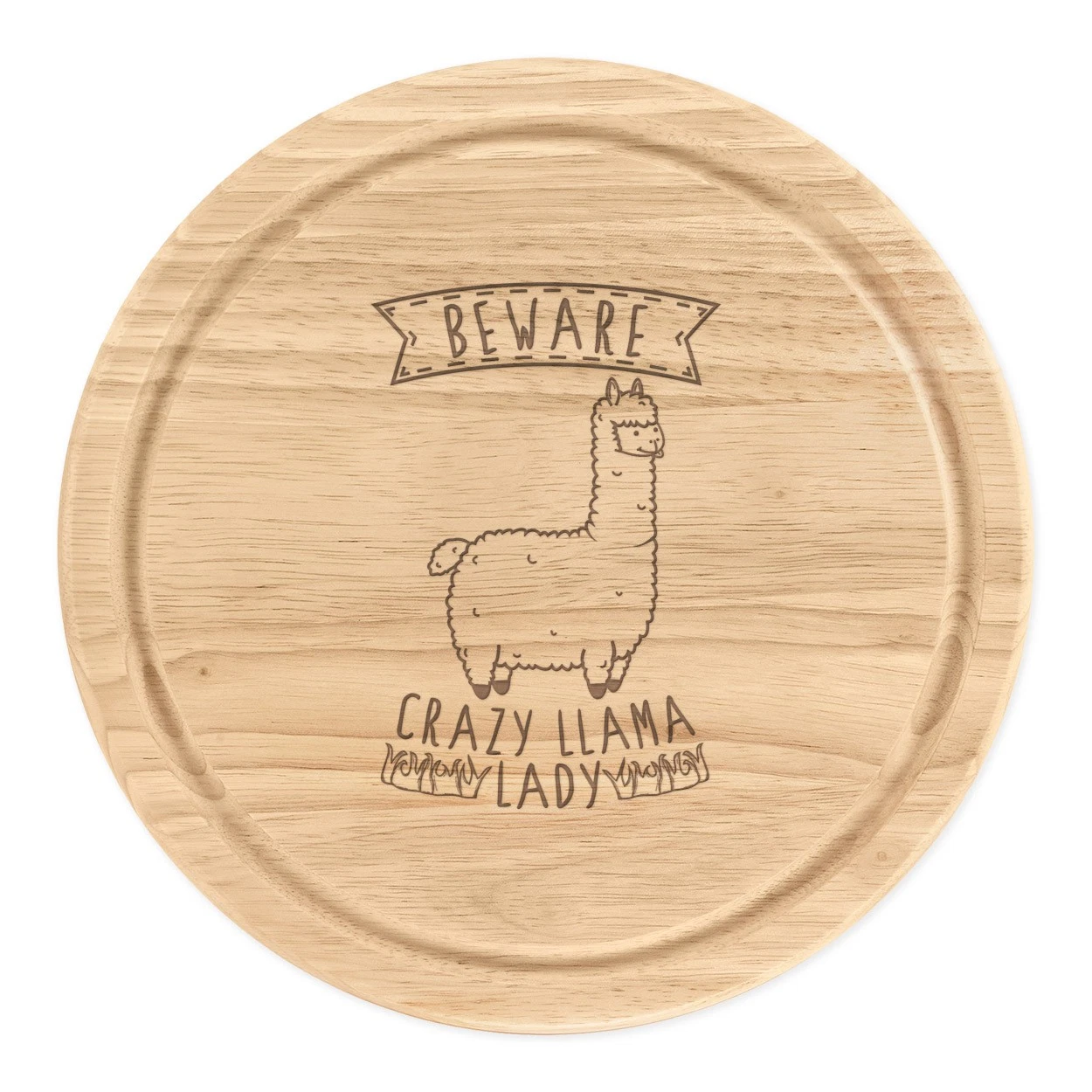 Beware Crazy Llama Lady Round Chopping Cheese Board Funny Animal