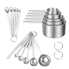 Measuring Cups and Spoons Set of 16,5 Nesting Metal Measuring Cups and 5 Meas...