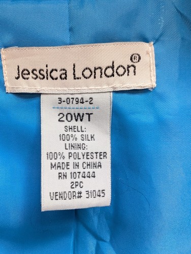Jessica London 2 PC Blue Jacket Dress Suit Lined Career Wear Women's 20WT Flowy - Picture 10 of 13