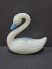 Fenton Swan Blue Satin Glass Paperweight Painted Blue Roses 4" Signed