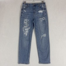 American Eagle Stretch Women's Mom Jean Size 4 Straight High Rise Light Wash AEO