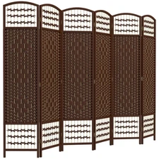 6 Panel Folding Room Divider Privacy Screen Wave Fiber Room Separator Brown