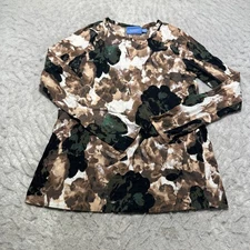 Simply Vera Wang T Shirt White Brown Black Floral Long Sleeve Womens Size Small