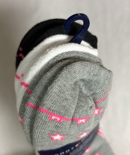 New Tommy Hilfiger Socks Girls 6 Pair White,Black & Gray No Show Kids Sz Large - Picture 12 of 13