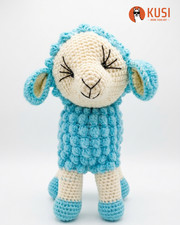 Adorable Hand-Crocheted "Cloud" Lamb   Blue  Cream