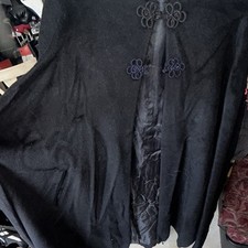 Vintage 60" Black Full Length Cloak Cape Silk Lining Ornate Frog Knots No Arms