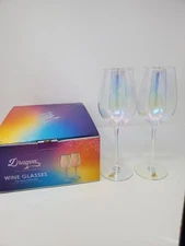 Set of 2 Dragon Glassware "The Aura Collection" Iridescent Crystal Wine Glasses