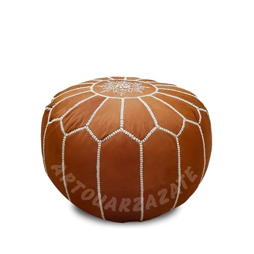 Premium Moroccan Leather Ottoman Pouf Cover, Ottoman Footstool Hassock Brown - Picture 2 of 6