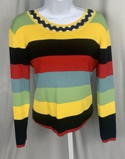 BACCI Italian Women’s Striped Pullover Sweater Long Sleeve, Tight Knit, Large