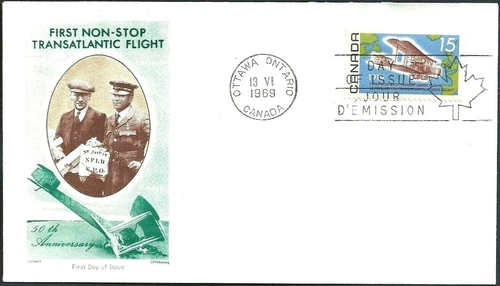 🍁Canada   # 494     " VICKERS VIMY"   Fine Used  1969  Jackson First Day Cover