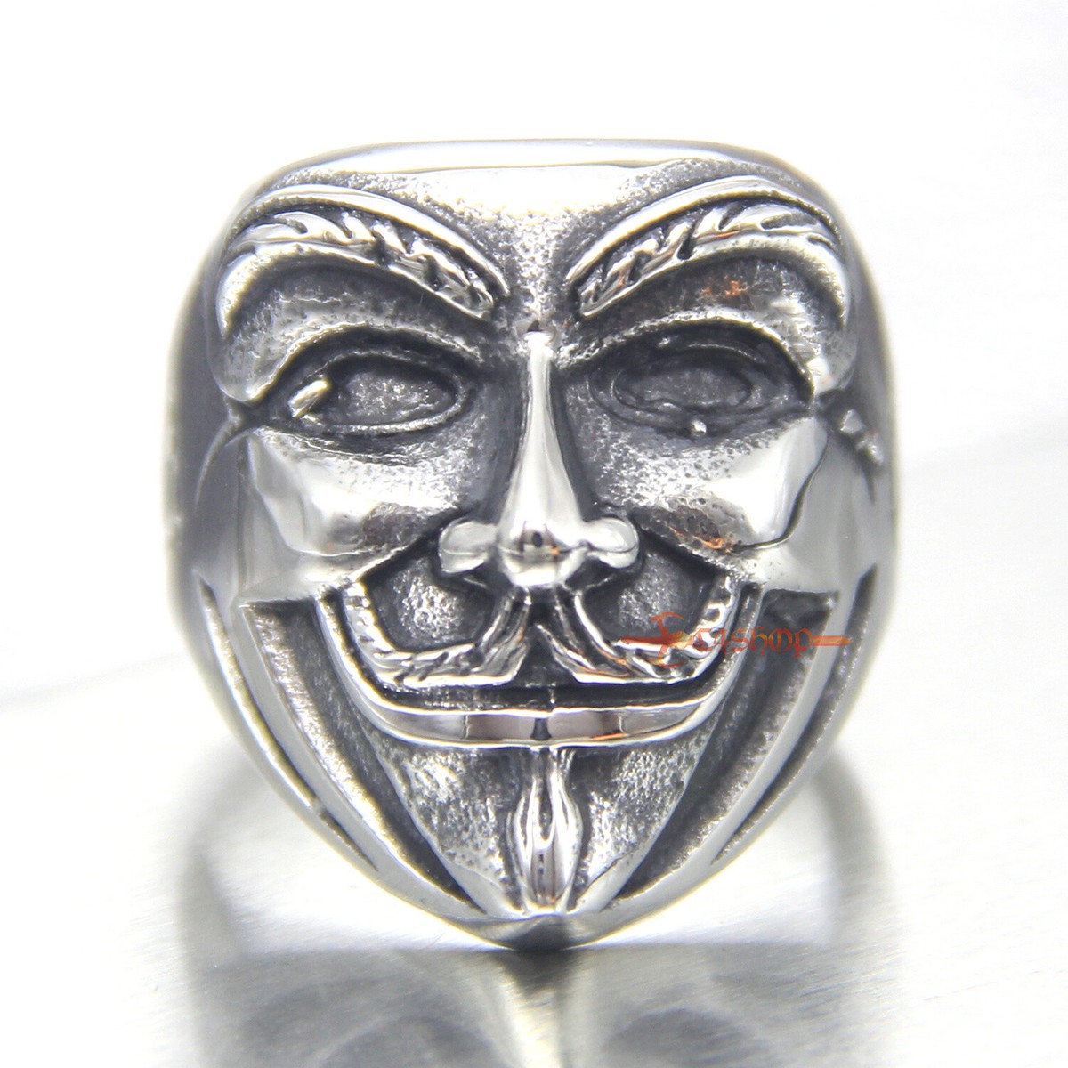 Men's Guy Fawkes V Mask Stainless Steel Ring For Halloween
