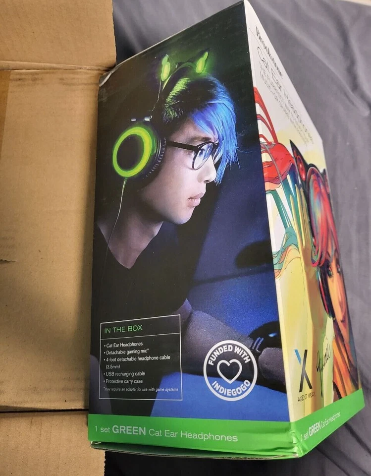 NÃO ABERTO, EDIÇÃO LIMITADA, versão IndieGoGo. Fones de ouvido intra-auriculares Axent Wear Cat [verde] - Imagem 3 de 4