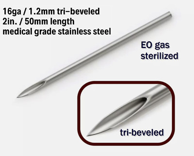 Any quantity (1+) 16 gauge body Piercing Needles EO gas sterilized 16g (1.2mm)