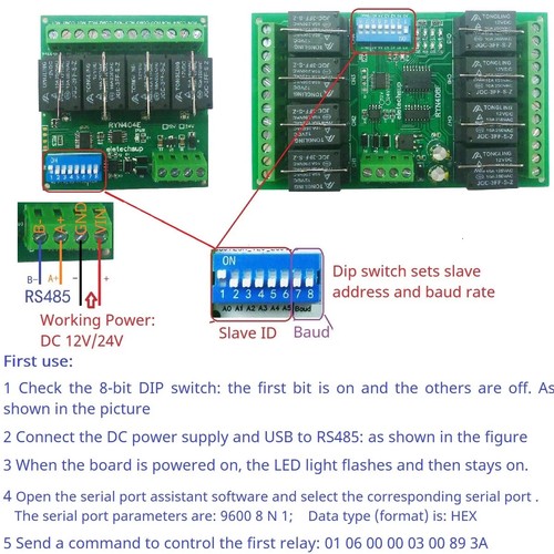 4/8 channel 7-24V pluggable relay module RS485 Modbus Remote IO Delay ...