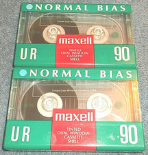 2 VINTAGE MAXELL UR 90 NORMAL BIAS TAPES W/ TINTED OVAL WINDOW CASSETTE SHELL