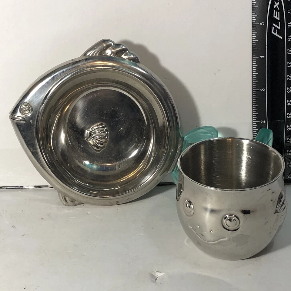 Taza y plato de pescado de acero inoxidable Reed & Barton 18\8 Foto 2 de 4