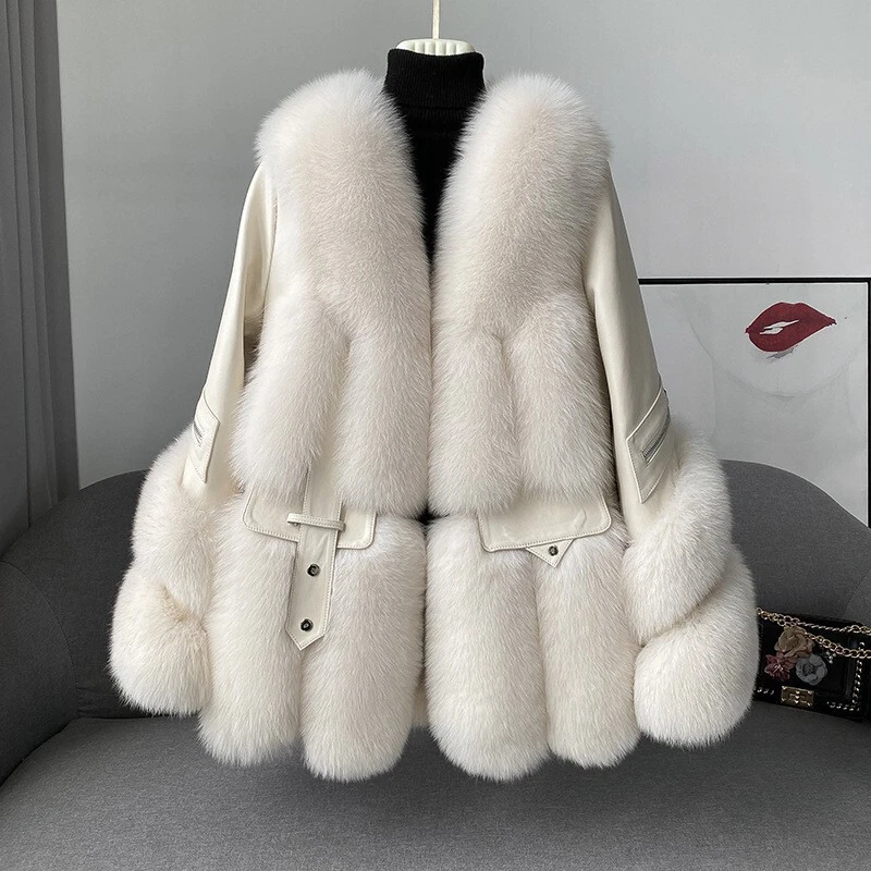 OFF WHITE Nuovo originale cappotto di pelliccia di volpe lusso inverno caldo donna vera pelle giacca di pelliccia