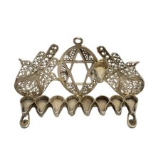 Sterling Silver Filigree Hamsa Menorah Yemenite Judaica Israel 925
