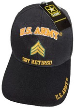 U.S. Army Sergeant retired, E-5, Adjustable Black Baseball Cap, licensed
