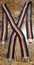 Striped Rainbow Suspenders Vintage Retro Boho Hobo Adjustable  Mork  Mindy