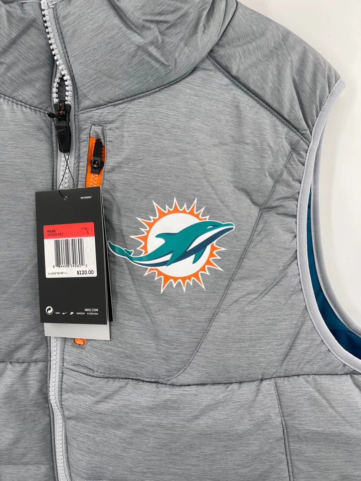 CHALECO ACOLCHADO CON CREMALLERA COMPLETA NIKE GRIS MIAMI DOLPHINS CON BOLSILLOS NUEVO TALLA GRANDE Foto 2 de 4