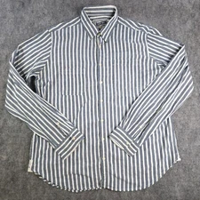 Schott Bros Shirt 2XL Long Sleeve Button Up Blue Striped Pockets Cotton
