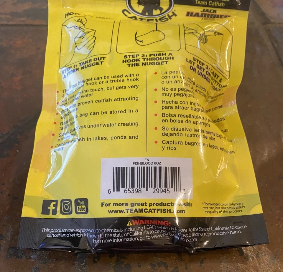 Isca Team Catfish fibra pepitas isca peixe sangue peixe-gato ~ 6 oz inclui 2 ganchos J - Imagem 3 de 3