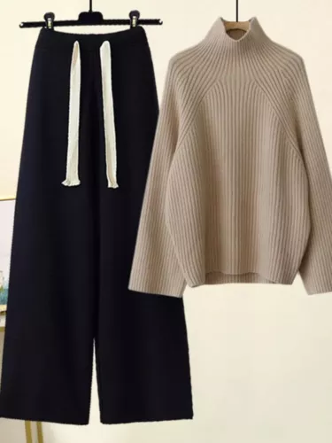 Conjunto de dos piezas de chándal para mujer suéter tops conjuntos pantalón traje tejido para mujer - Imagen 3 de 35
