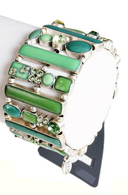 BREITES PILGER SILBER ARMBAND EMAILLE JADE FARBE SWAROVSKI KRISTALLE FLEXIBEL NEU