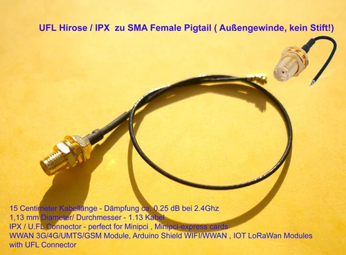 UFL Hirose / IPX zu SMA Pigtail für WLAN & WWAN Mini Pci, minipci express