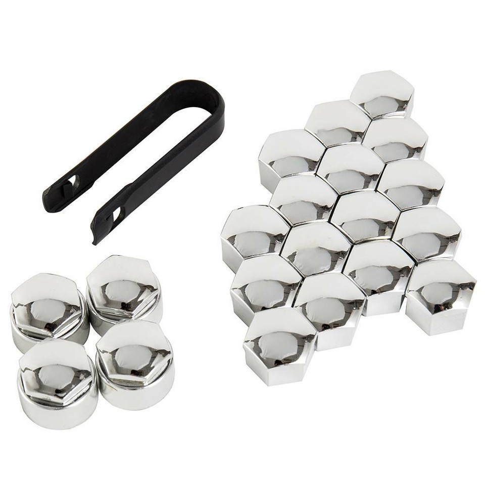 20X 17mm Chrome Alloy Wheel Nut Bolt Covers Caps Key Universal for Car