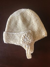 Vtg Baby Bonnet Knitted Beige handmade