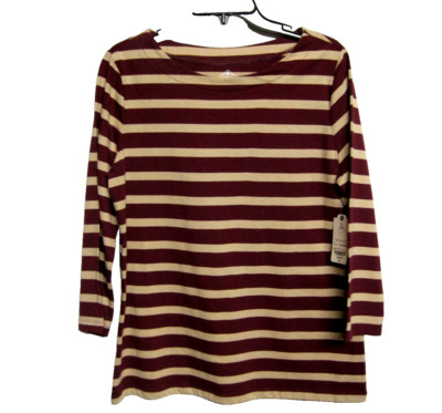 St John's Bay Boat Neck Tee Chianti Camel Strip Size Medium New With Tags