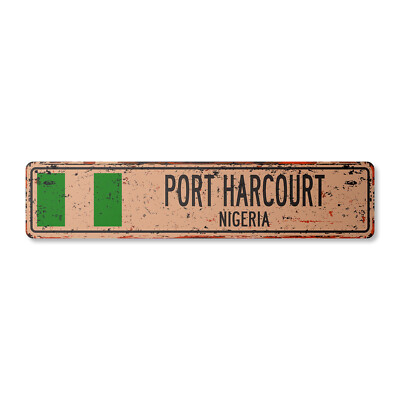PORT HARCOURT NIGERIA Vintage Street Sign Nigerian flag city country road rustic