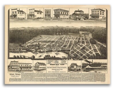 Snohomish Washington 1890 Historic Panoramic Town Map - 20x28