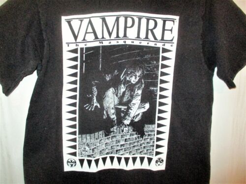 Vtg 90s Vampire the Masquerade Game Promo Tshirt Bradstreet Art 1991 Black Large - Picture 1 of 3